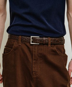 스퀘어 크로커다일 벨트 [브라운]