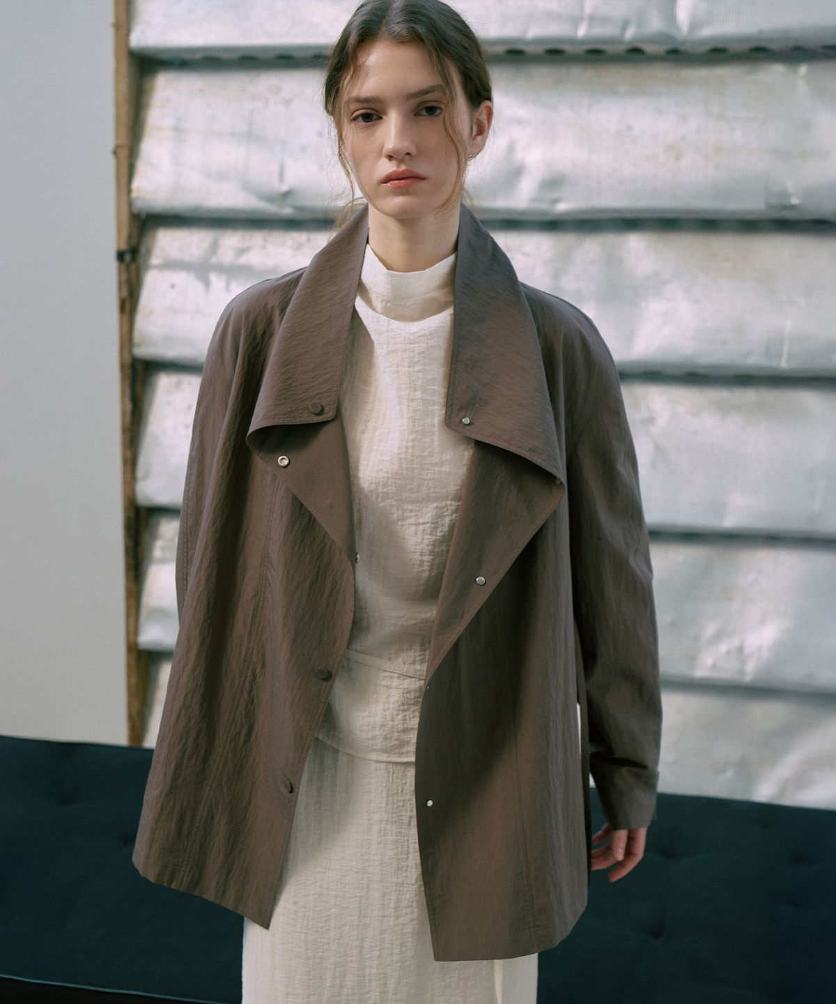 라메레이(LAMEREI) Light High-Neck Half Jacket[LMBFSPJK111]-Mocha Brown