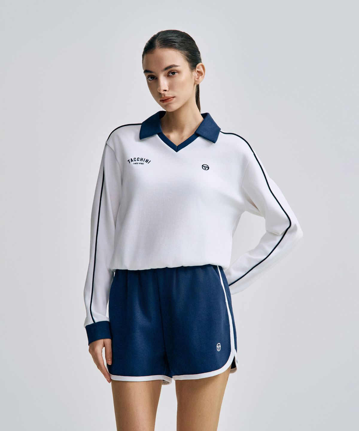 세르지오 타키니(SERGIO TACCHINI) W 더블니트 브이넥 긴팔 폴로 (White)