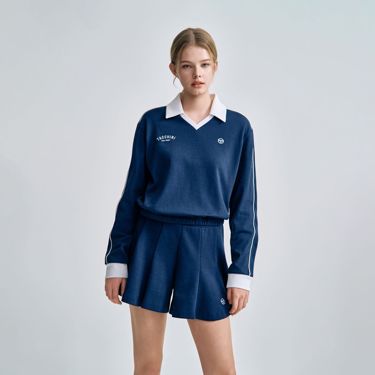 세르지오 타키니(SERGIO TACCHINI) W 더블니트 브이넥 긴팔 폴로 (Navy)