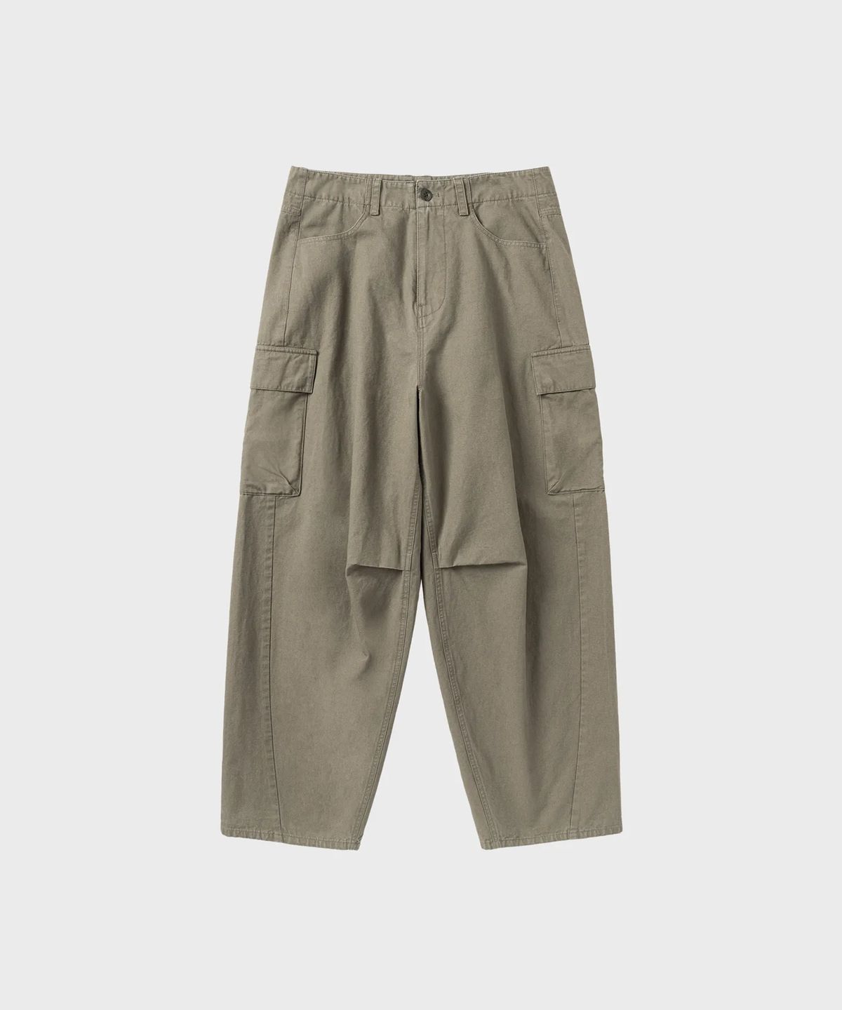 넌블랭크(NONBLANK) 워시드 와이드 커브드 카고 팬츠_KHAKI
