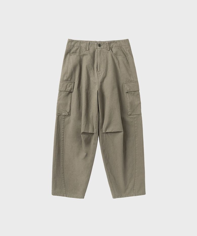 워시드 와이드 커브드 카고 팬츠_KHAKI