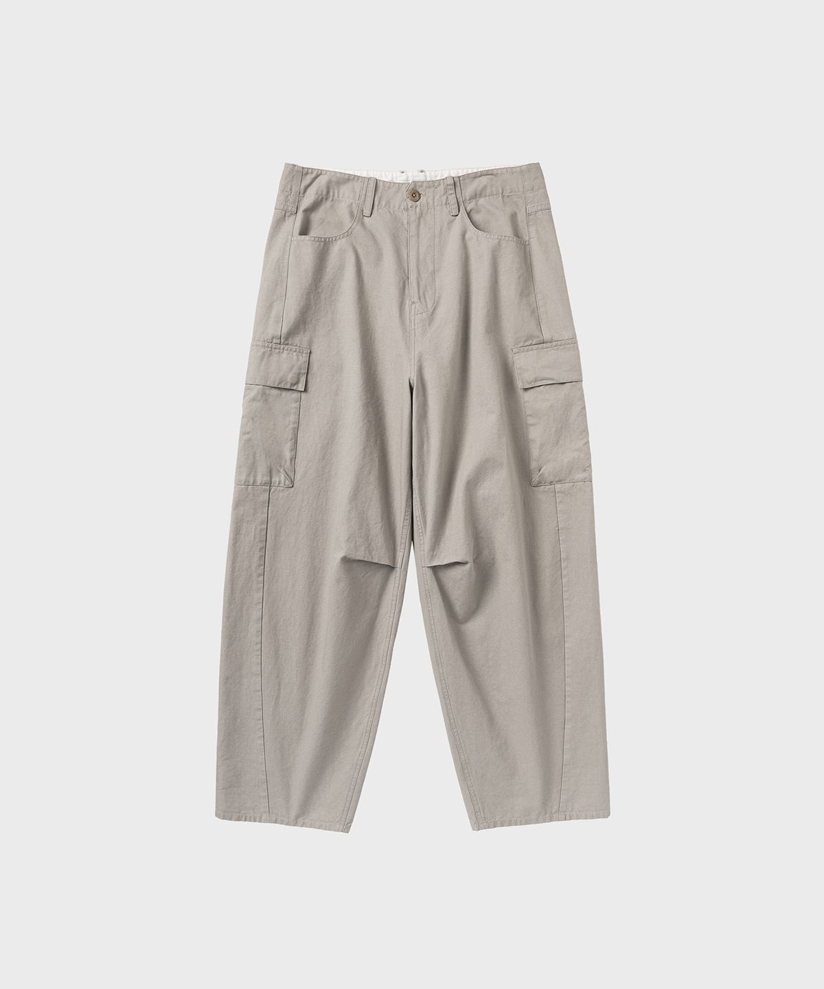 넌블랭크(NONBLANK) 워시드 와이드 커브드 카고 팬츠_BEIGE