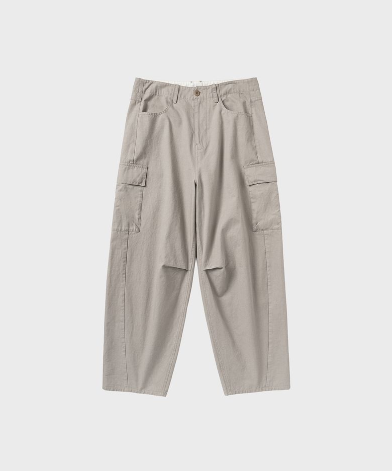 워시드 와이드 커브드 카고 팬츠_BEIGE