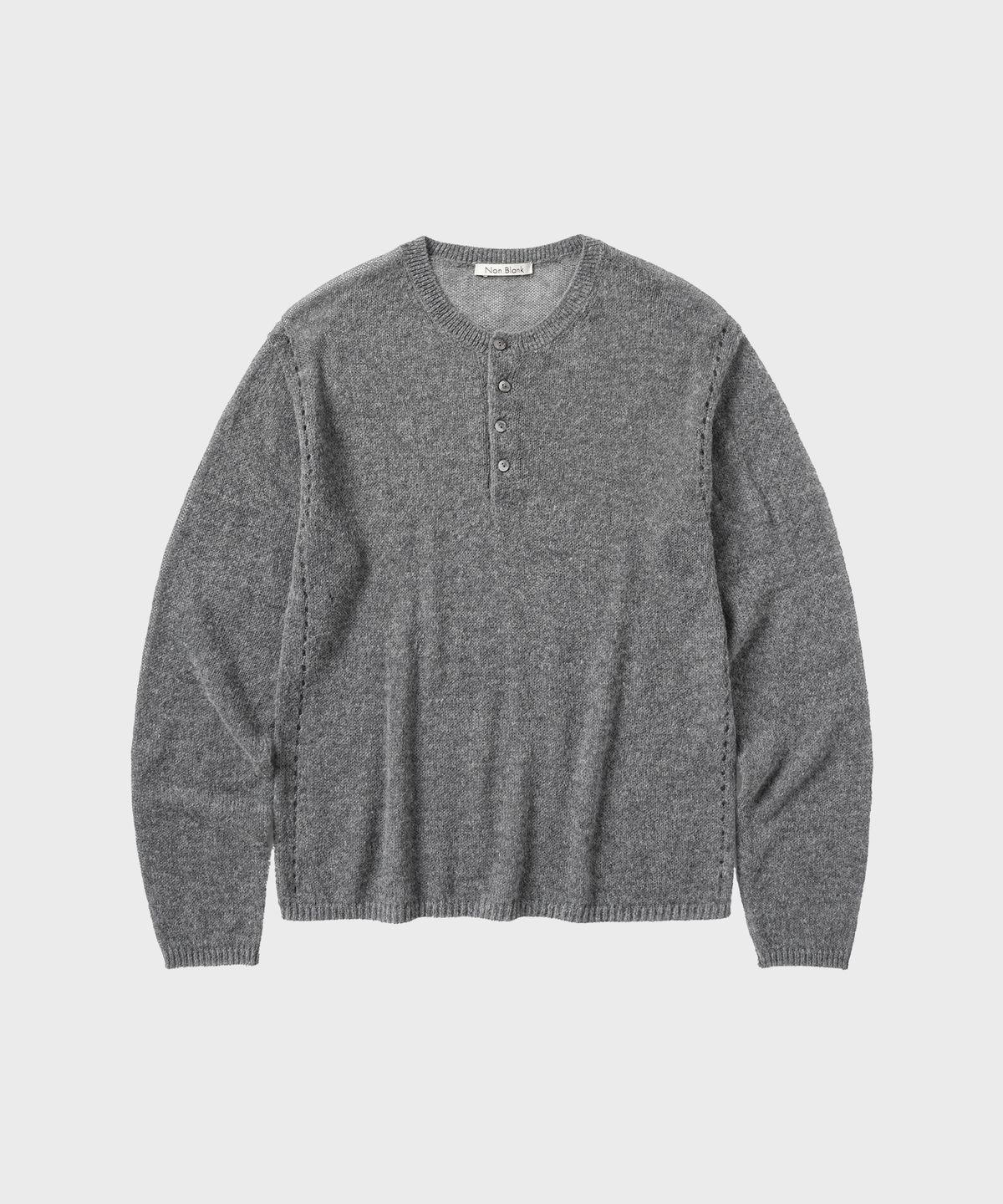 넌블랭크(NONBLANK) 크롭 헨리넥 LS 니트_MELANGE GREY