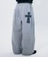 체크 웨이스트 레이어드 패치 포인트 와이드 트레이닝 코튼 팬츠 [그레이]