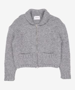 collar two way zip-up cardigan (Charcoal)