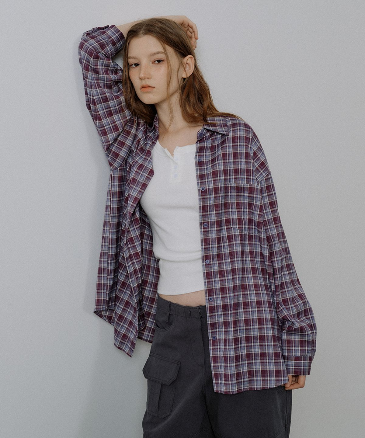 프리버07(FRIVER07) Overfit flannel check shirt [FRSP05SH05]_Purple