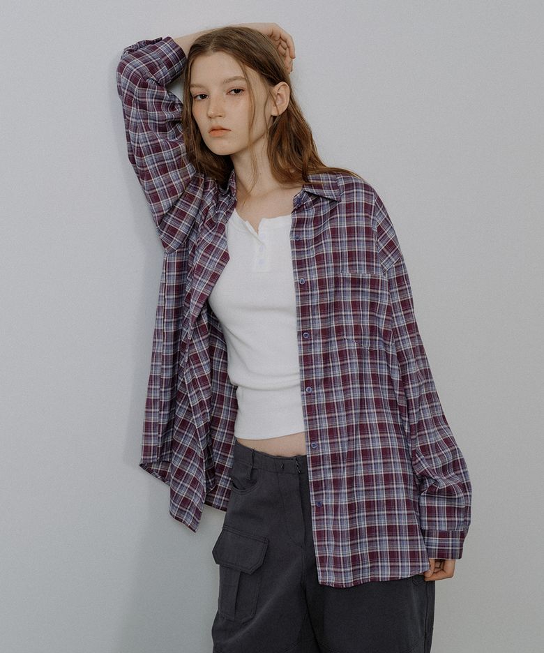 Overfit flannel check shirt [FRSP05SH05]_Purple