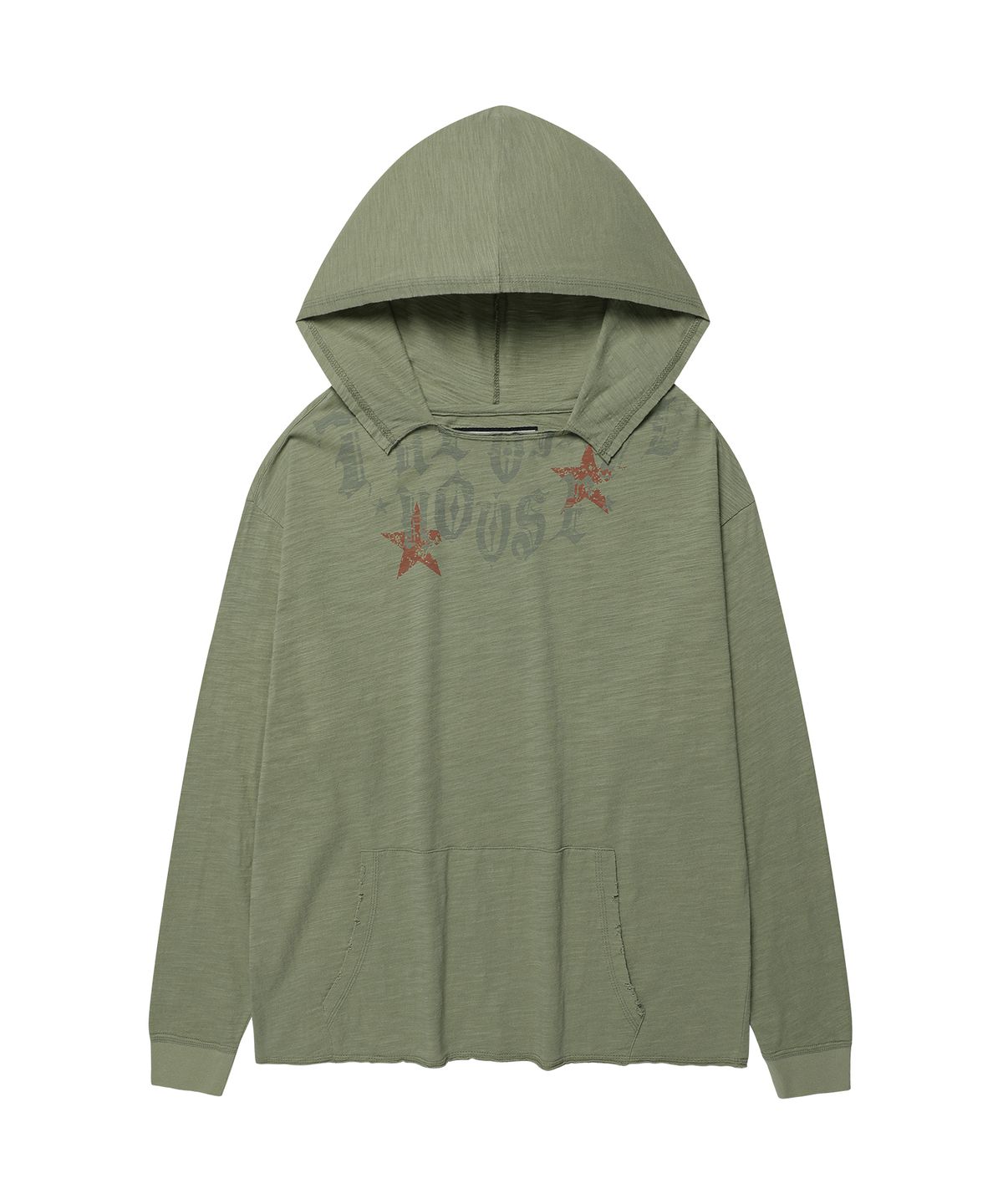 더바이닐하우스(THEVINYLHOUSE) CUT-OFF OVER SLUB HOODIE LS TEE (W) KHAKI
