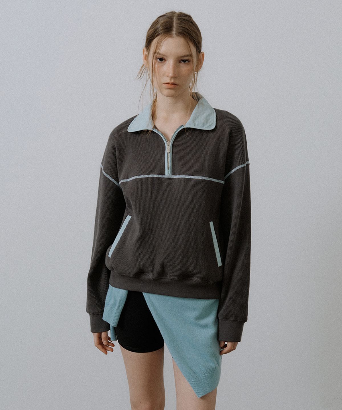 프리버07(FRIVER07) Waffle half zip-up sweatshirt [FRSP05LT11]_Charcoal