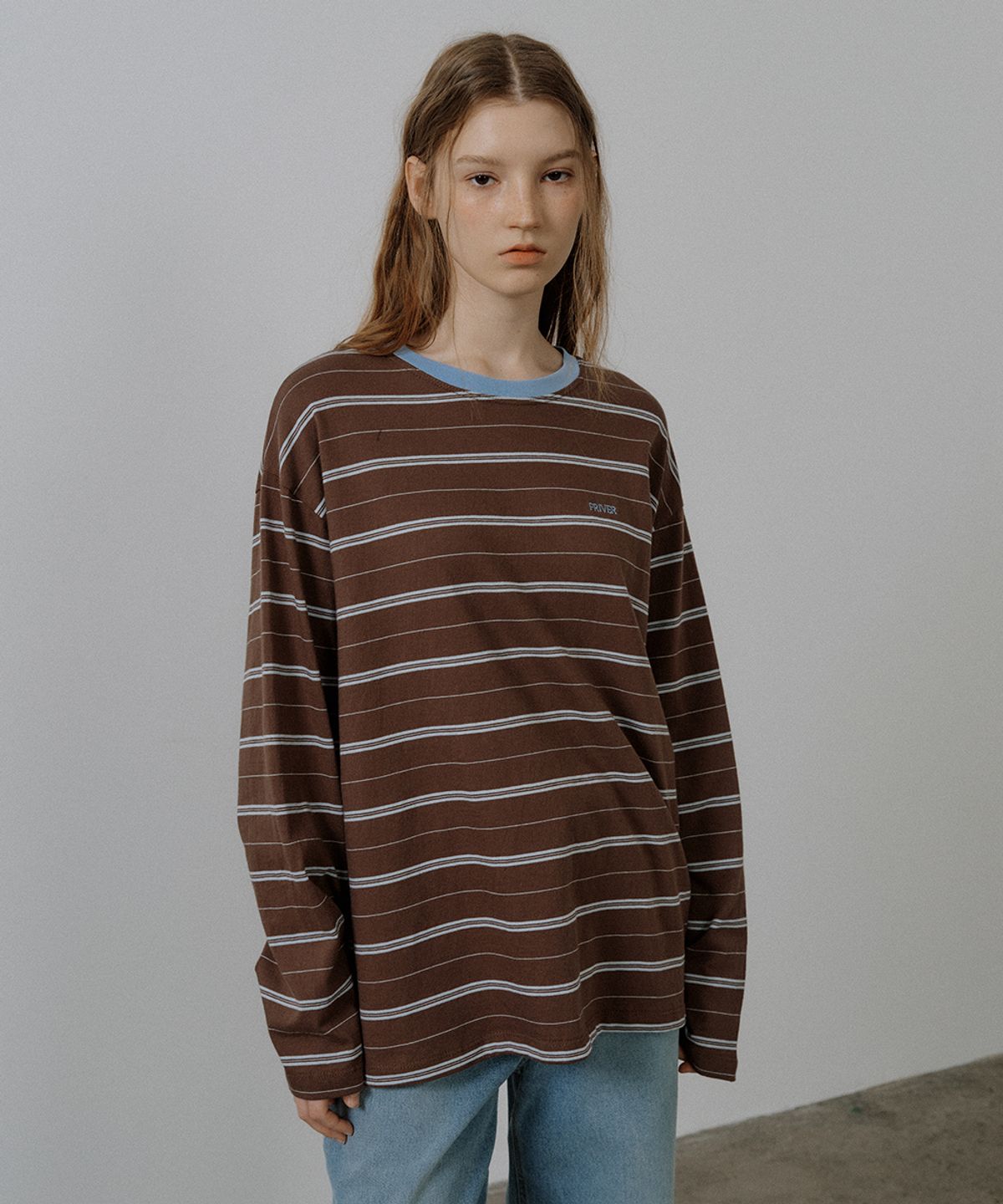 프리버07(FRIVER07) Classic stripe ringer t-shirt [FRSP05LT14]_Brown