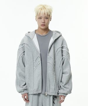 DEV:10 APPLIQUE HOODIE ZIP-UP_MELANGE GREY
