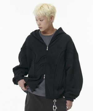 DEV:10 APPLIQUE HOODIE ZIP-UP_BLACK