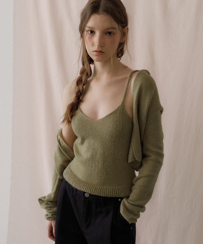 Mohair ribbon cardigan set [FRSP05CD07]_Olive