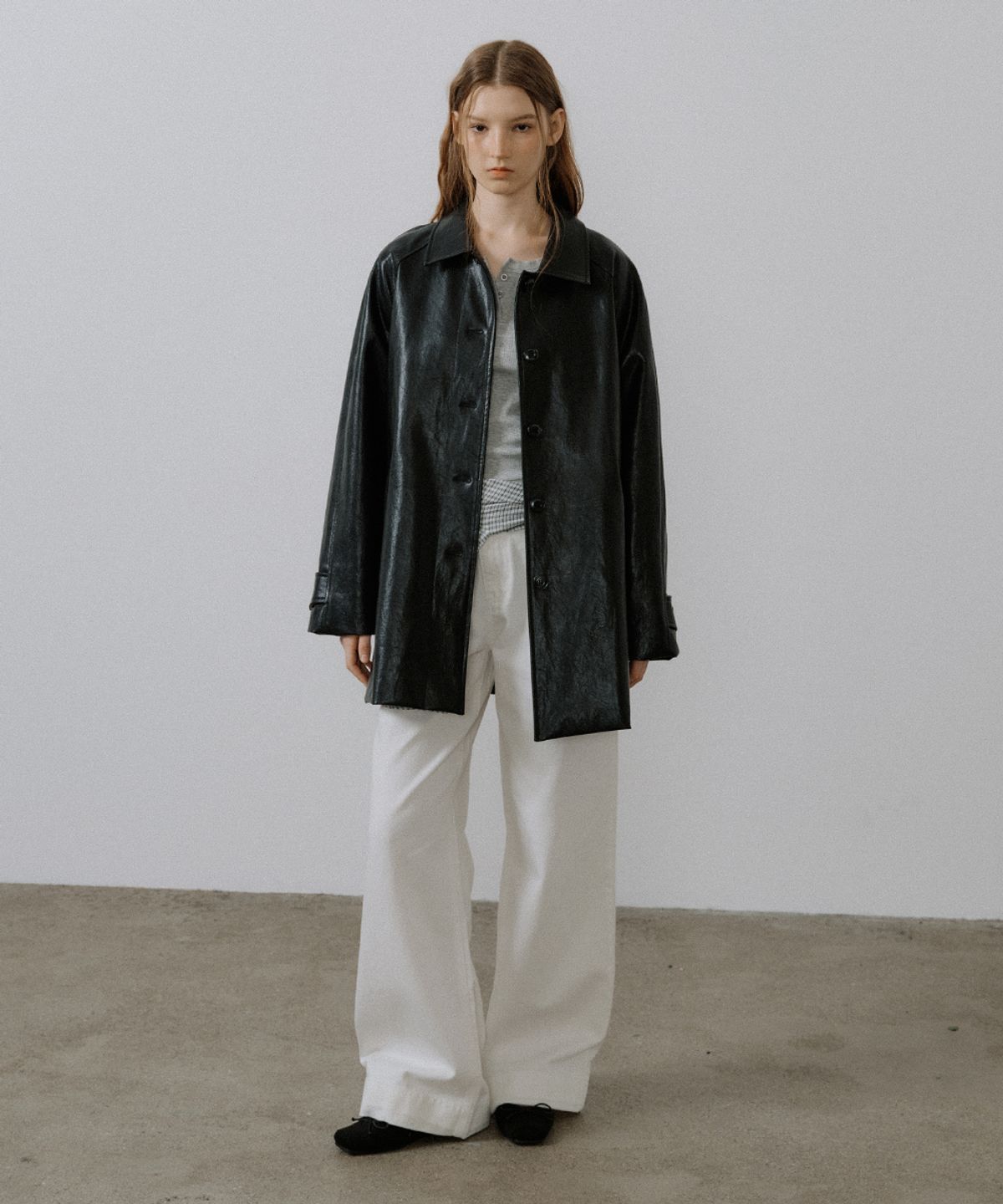 프리버07(FRIVER07) Raglan leather half coat [FRSP05CT02]_Black