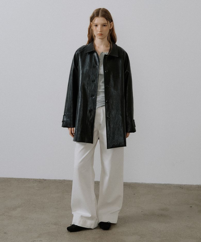 Raglan leather half coat [FRSP05CT02]_Black