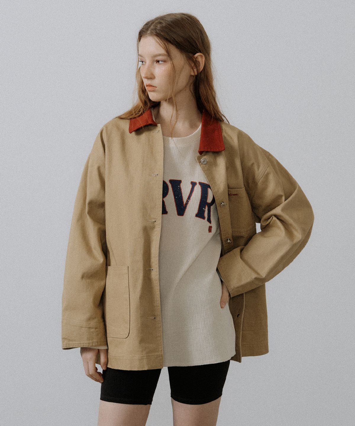 프리버07(FRIVER07) Coloring collar half work jacket [FRSP05JK01]_Beige