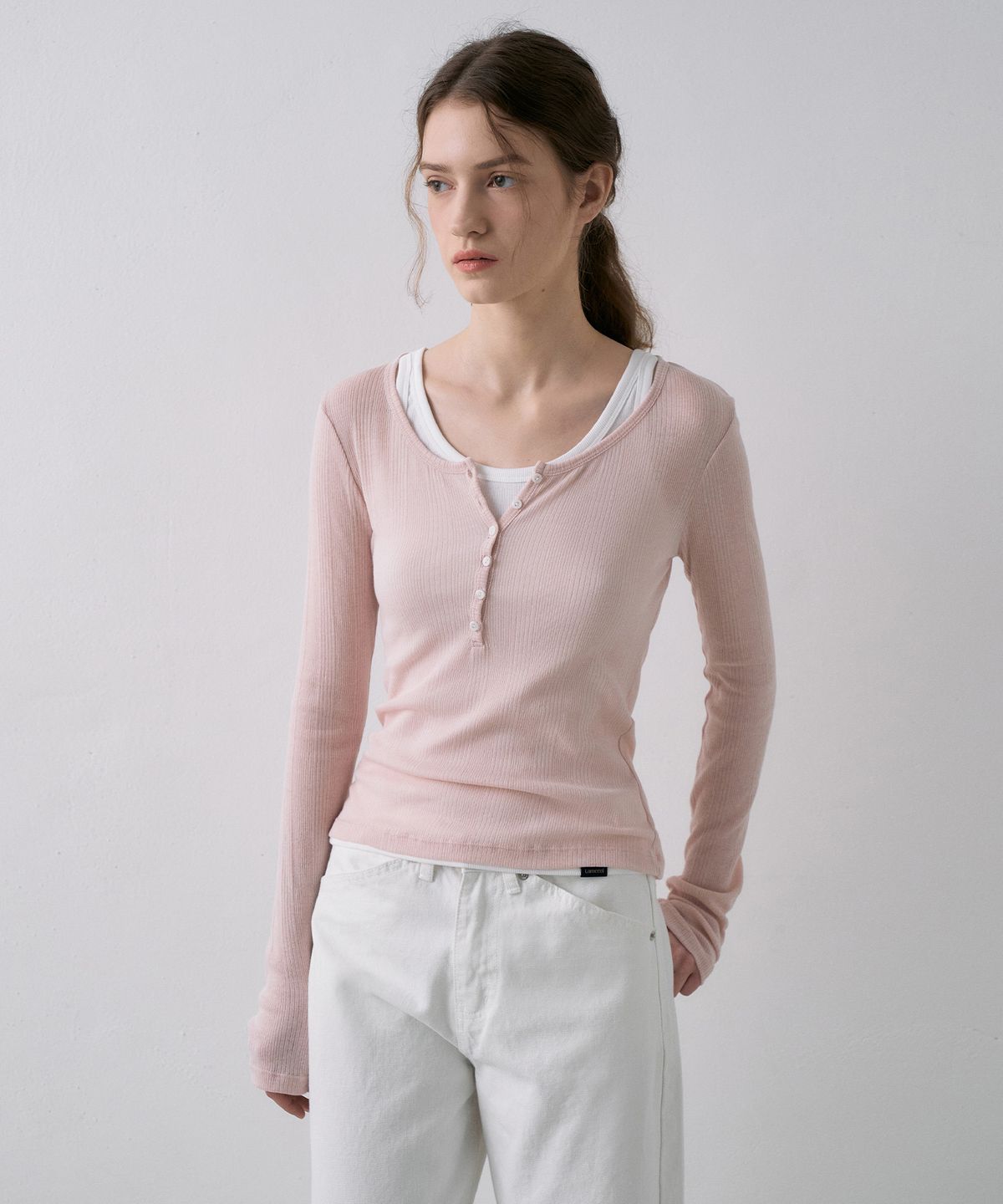 라메레이(LAMEREI) Button U-Neck T-Shirt[LMBFSPTT613]-4color