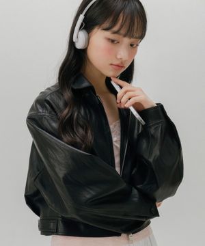 크롭 레더 자켓 (블랙)