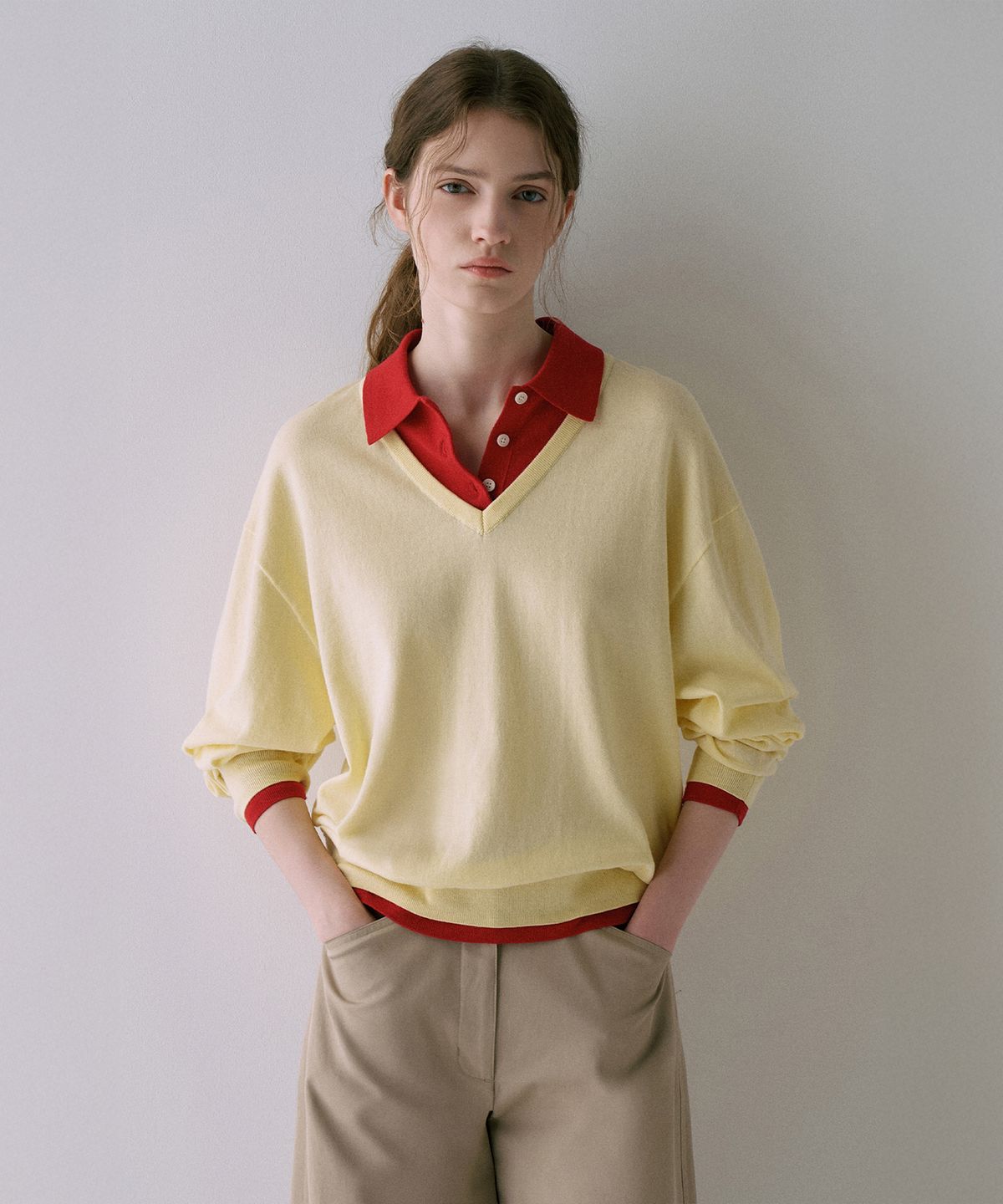 라메레이(LAMEREI) V-Neck Collar Layered Knit[LMBFSPKN304]-3color