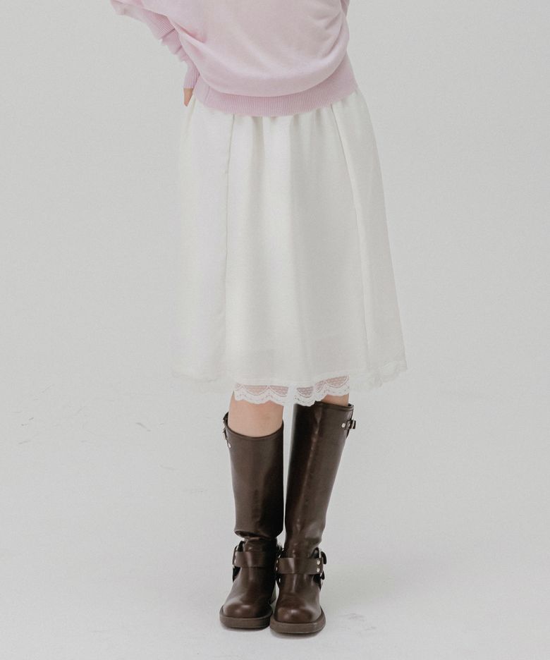 레이스 사틴 미디 스커트 (2color)