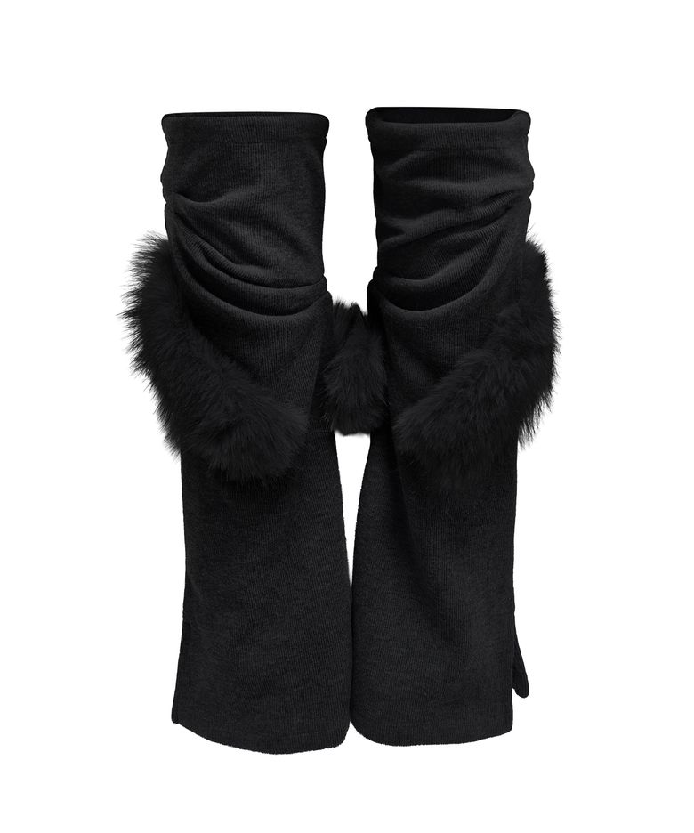 CURVED FUR LEG WARMERS . BLACK