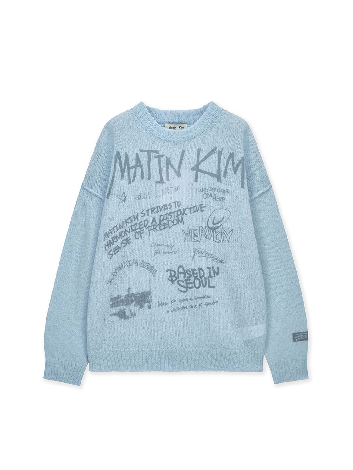 마뗑킴(MATIN KIM) GRAFFITI ARTWORK KNIT PULLOVER IN LIGHT BLUE