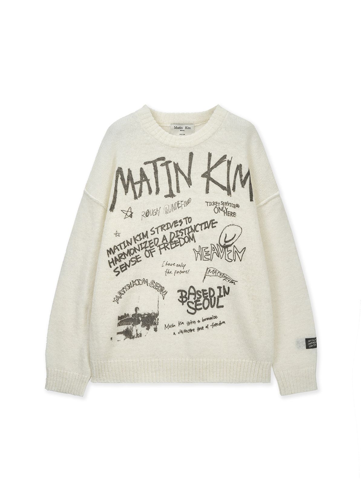 마뗑킴(MATIN KIM) GRAFFITI ARTWORK KNIT PULLOVER IN IVORY