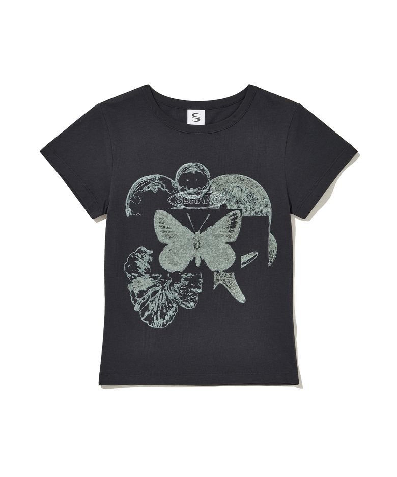 SORANO Butterfly Artwork crop T-SHIRT [2color]