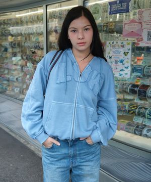 LOW WASHED ZIP-UP HOODIE_BABY BLUE [LC267TS13BY]