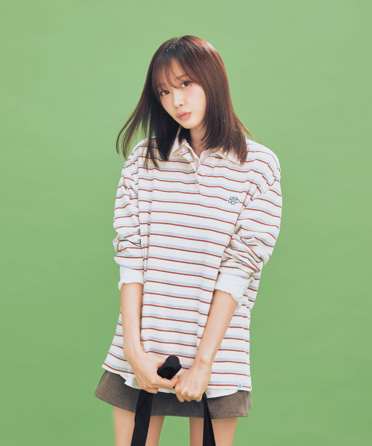 와키윌리(WACKY WILLY) 우먼스 럭비 스트라이프 롱슬리브 스카이 블루