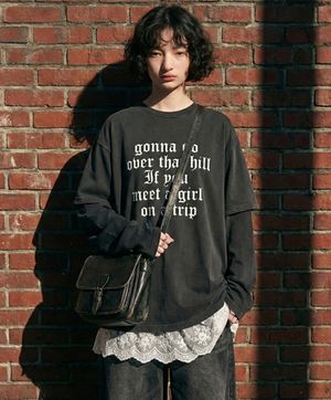 DTF 트립 피그먼트 레이어드 티셔츠 차콜