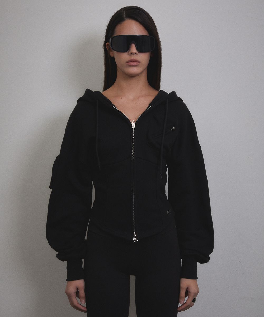 MUSINSA公式 | VOONT Jenny Corset Hood Zip-up (BLACK)