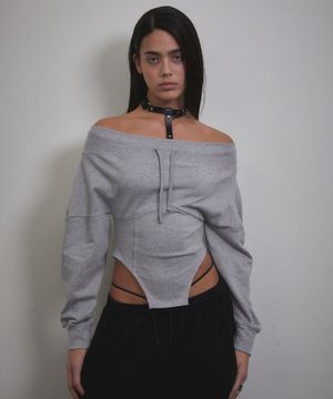 Corset Off Shoulder Sweatshirt (GRAY)
