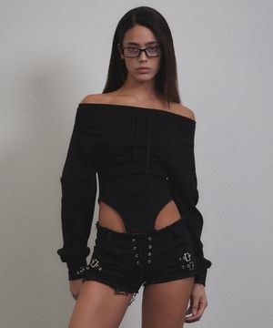 Corset Off Shoulder Sweatshirt (BLACK)