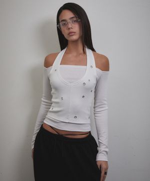 Eyelet Halter Long Sleeve (IVORY)