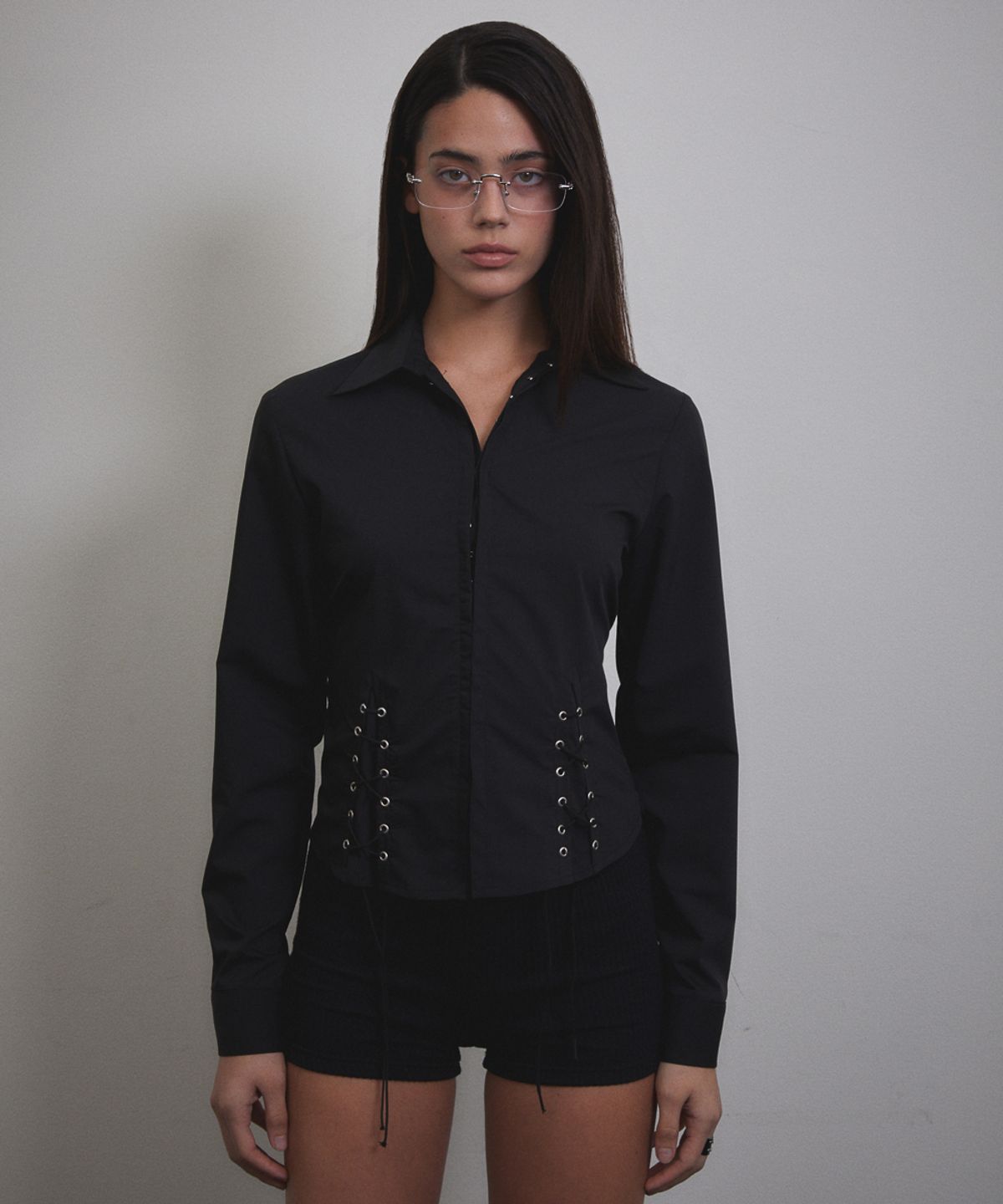 분트(VOONT) Belle Corset Slim Shirt (BLACK)