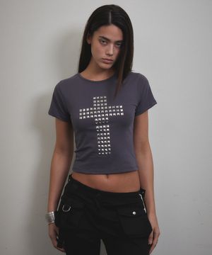 Stud Cross T-shirt (CHARCOAL)