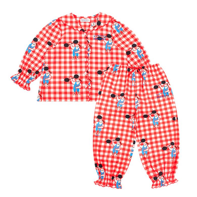 [키즈]여아 버드 체크 파자마 세트_BU61UJ402
