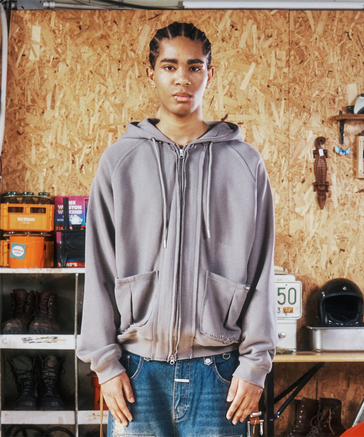 더바이닐하우스(THEVINYLHOUSE) STITCH HOODIE ZIP-UP DEEP GREY