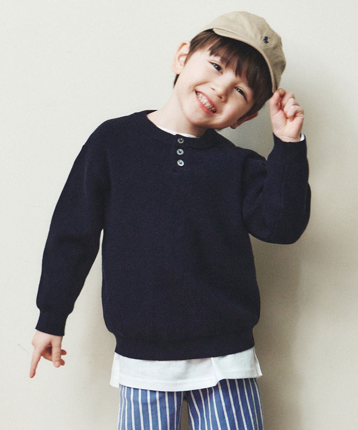 웬즈데이오아시스 키즈(WEDNESDAYOASIS KIDS) [Kids]올웨이즈 워셔블 헨리넥 니트_NAVY(WC26KN37)