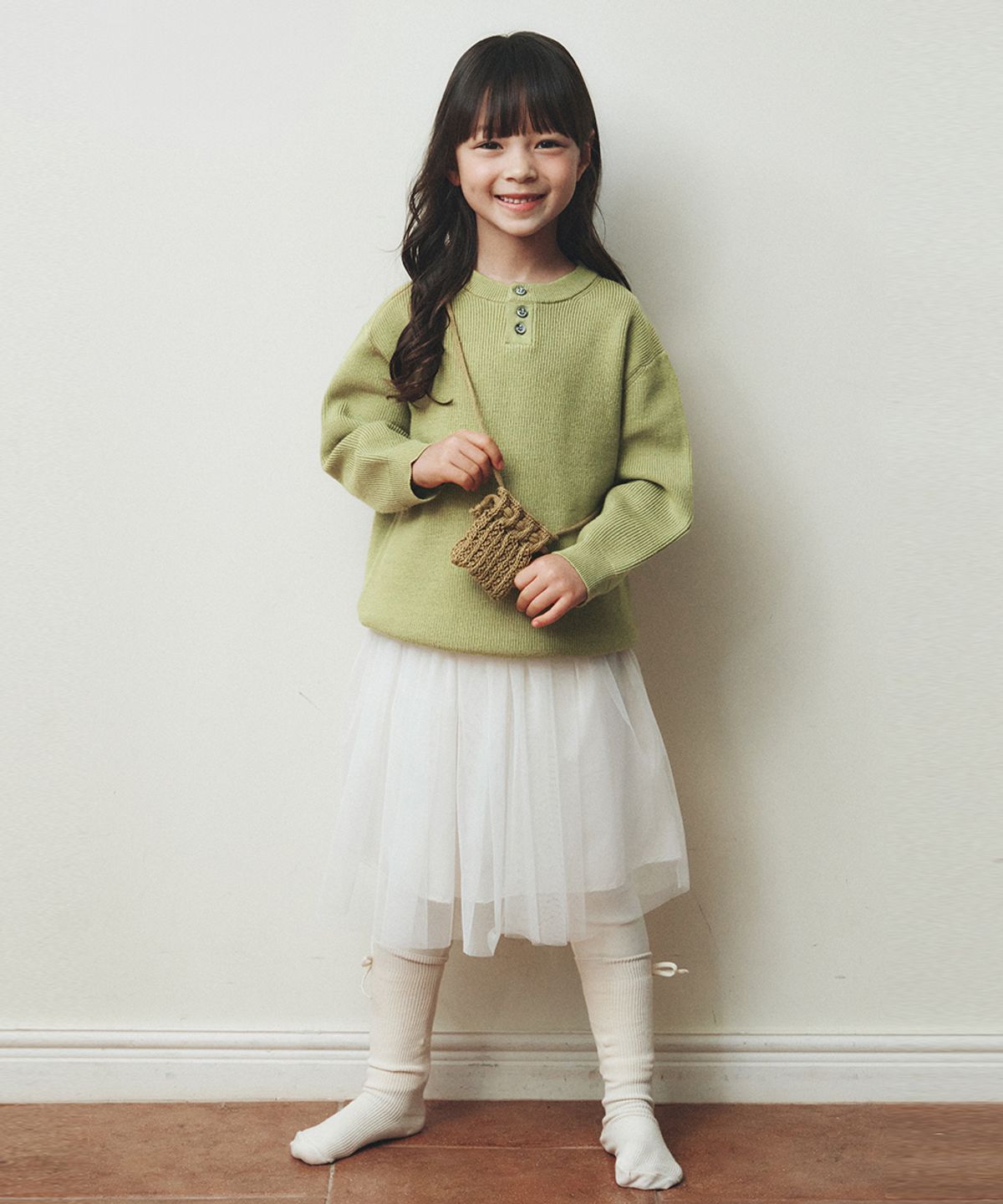 웬즈데이오아시스 키즈(WEDNESDAYOASIS KIDS) [Kids]올웨이즈 워셔블 헨리넥 니트_OLIVE(WC26KN37)