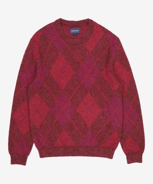 Mohair Argyle Knit Sweater Burgundy L