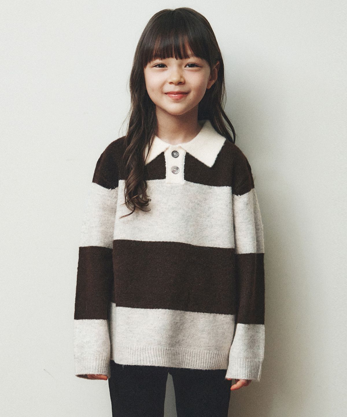 웬즈데이오아시스 키즈(WEDNESDAYOASIS KIDS) [Kids]올웨이즈 스트라이프 카라 니트_BROWN(WC26-KN36)
