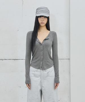 Long-Sleeve Button Cardigan / Dark Grey