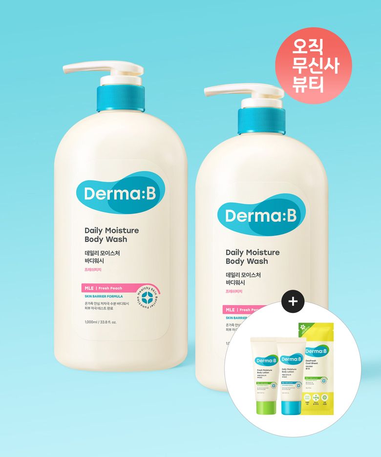 데일리 모이스처 바디워시 프레쉬피치 1000MLX 2개 [증정] 프레쉬 바디로션20ML+데일리로션20ml+쿨시트1매