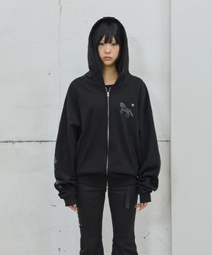 Midnight Horse Zip-up Hoodie /  Black