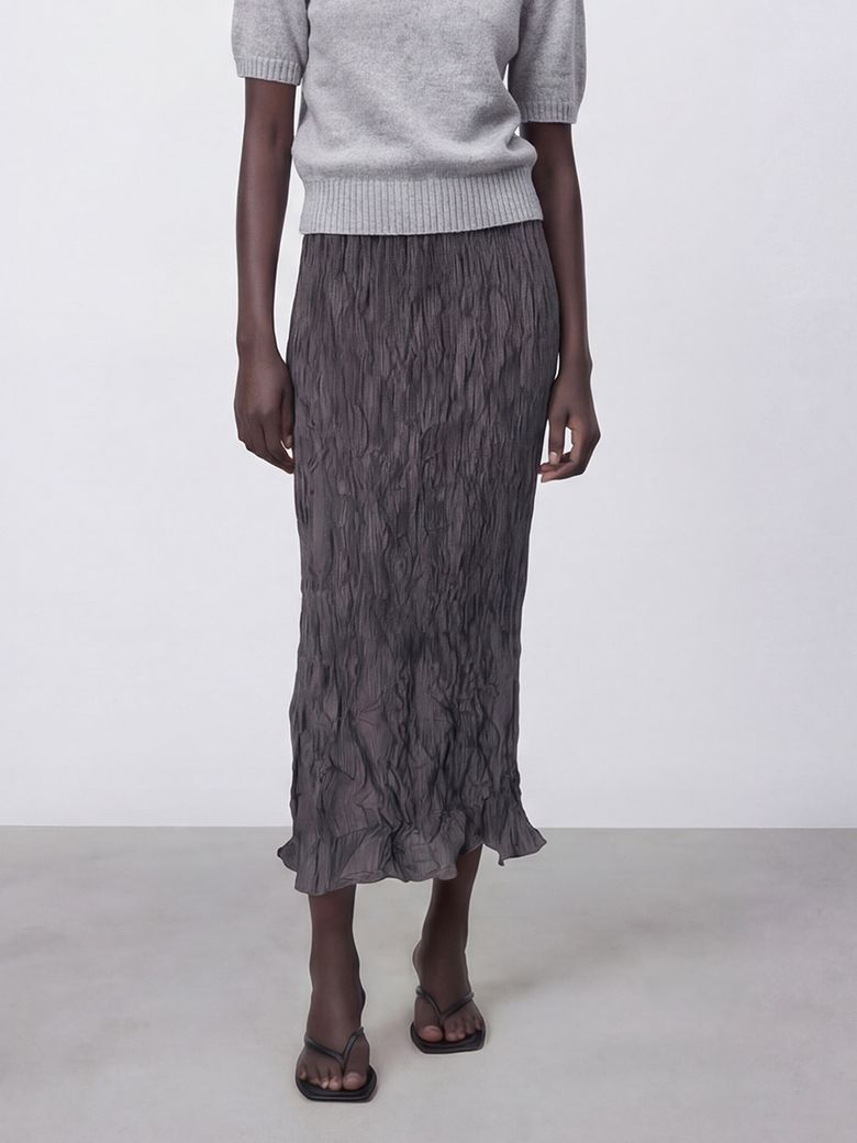 Satin Wrinkle Skirt _Charcoal