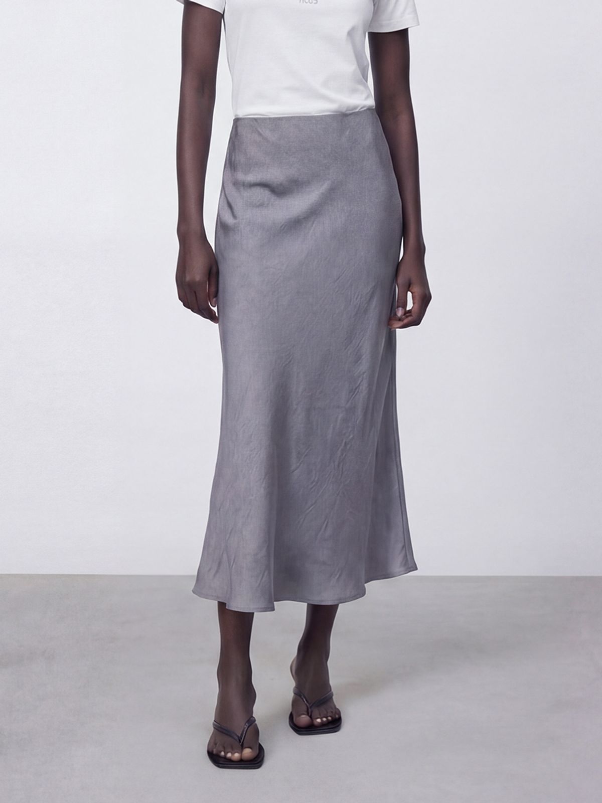 아쿠드(ACUD) Satin A-line Skirt _S.Blue